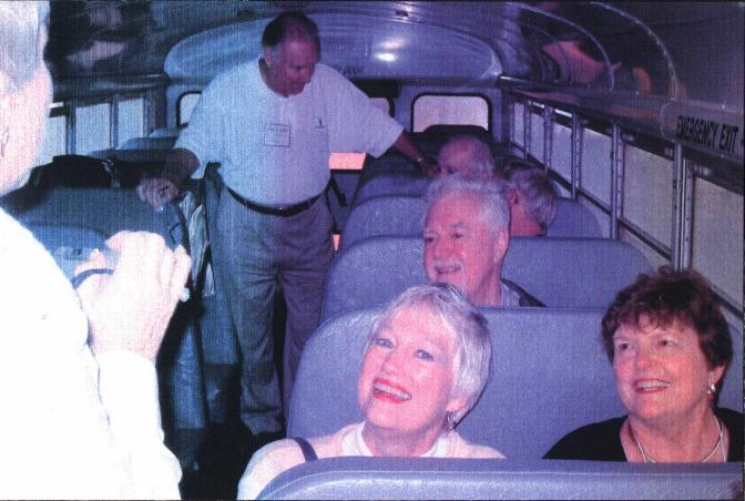 On the bus...Carolyne and Beve with Ronnie behind 
