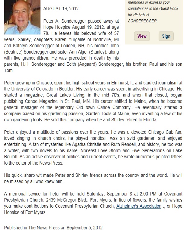 Peter Sonderegger Obituary